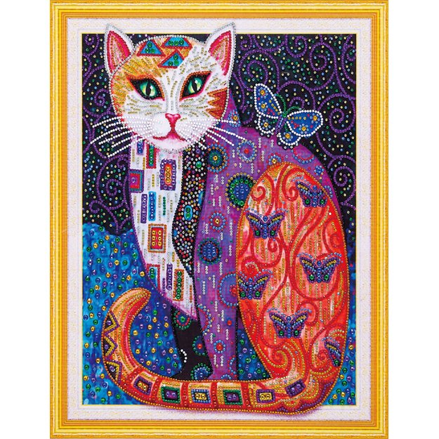 Dimanta mozaīka 5d kaķis un tauriņš 40x50cm (47x57cm)