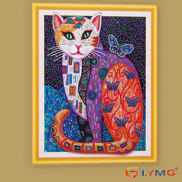Dimanta mozaīka 5d kaķis un tauriņš 40x50cm (47x57cm)