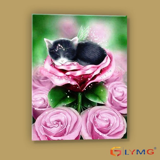 5D diamond painting set 30x45cm (35x50cm) kitten, rose