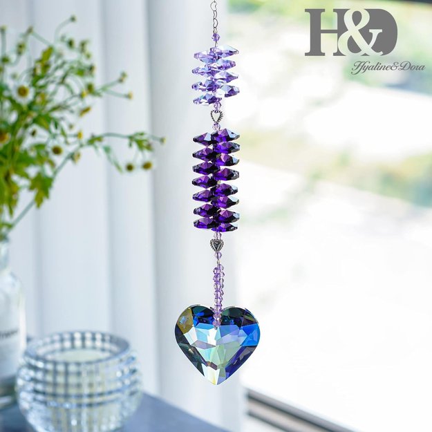 Crystal Sun Catcher – Window Decoration with Heart-Shaped Pendant  - crystal H&D