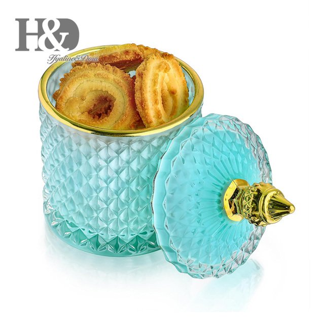 Tirkīza kristāla trauks ar vāku – elegants saldumu, cepumu vai dekora trauks