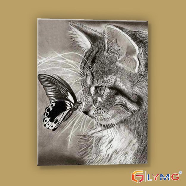 Diamond Painting 5D 30x40cm (35x45cm) Cat and Butterfly Composition