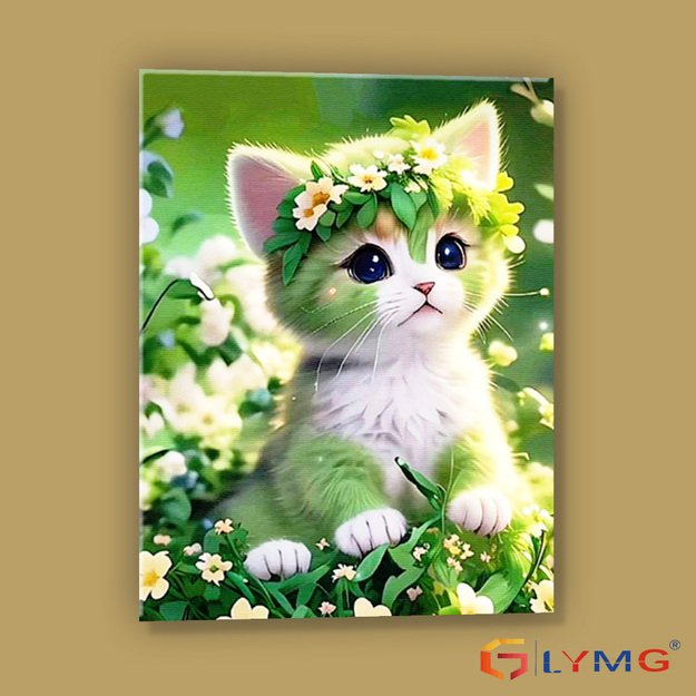 Diamond Painting 5D 30x40cm (35x45cm) Cute Kitten with Flower Crown