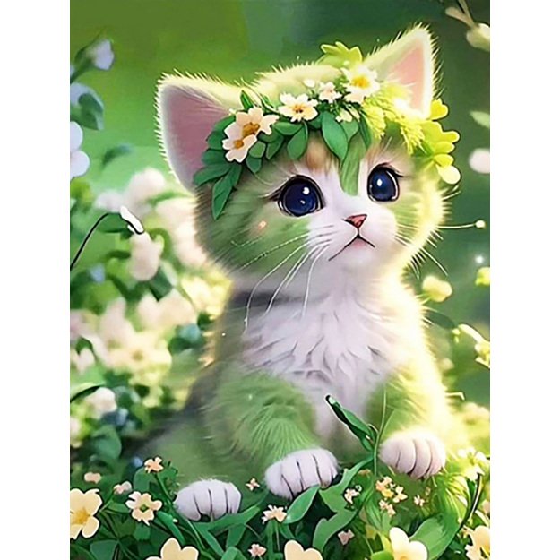 Diamond Painting 5D 30x40cm (35x45cm) Cute Kitten with Flower Crown