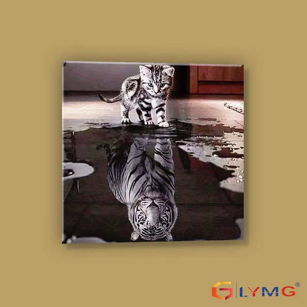 Diamond Painting 5D 30x30cm (35x35cm) Kitten with Tiger Reflection