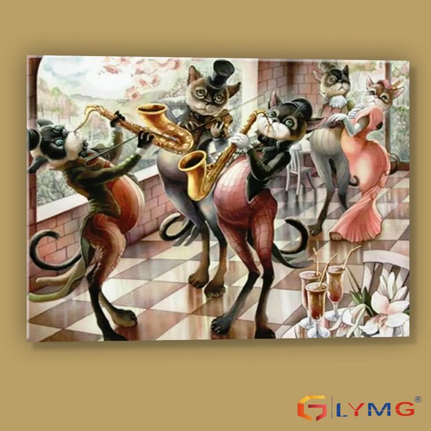 Dimanta mozaīka 5d 30x36cm (35x41cm) kaķu svētki, orķestris