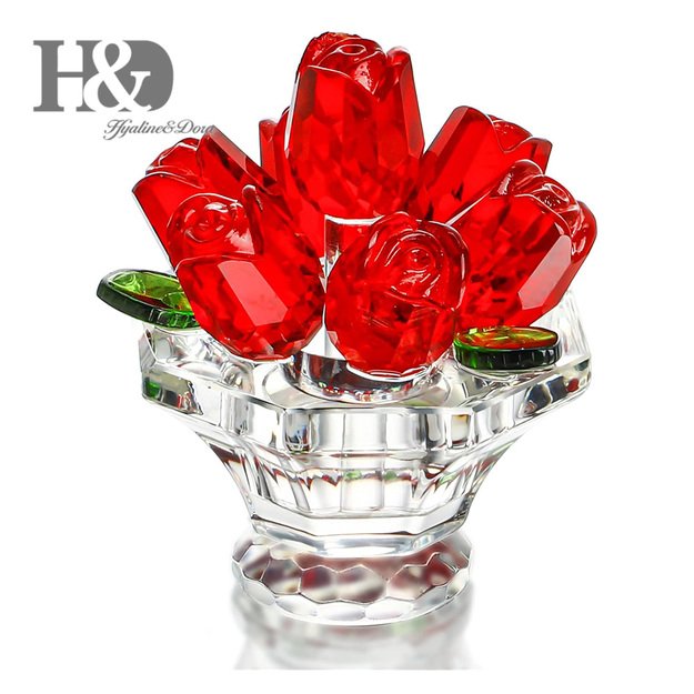 Crystal Red Rose Bouquet in Vase - crystal H&D