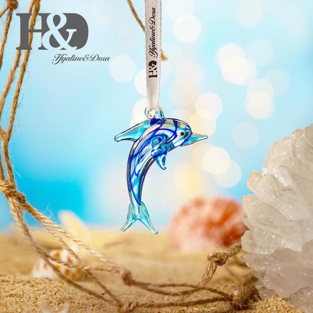 Stiklinė pakabinama delfino figūrėlė – H&D dekoracija langams ar automobiliui