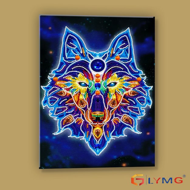 Glow-in-the-dark diamond painting 30x40cm wolf