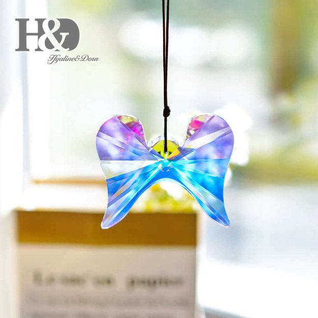 Krištolinis angelo sparnų pakabukas – saulės gaudyklė langui ar sodui su vaivorykštės efektu - krištolas H&D