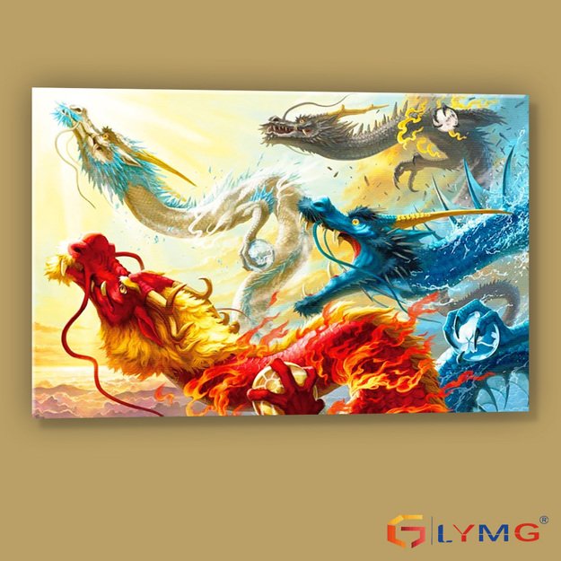 Diamond Painting 5D 30x45cm (35x50cm) Four Colorful Dragons – Elemental Energy
