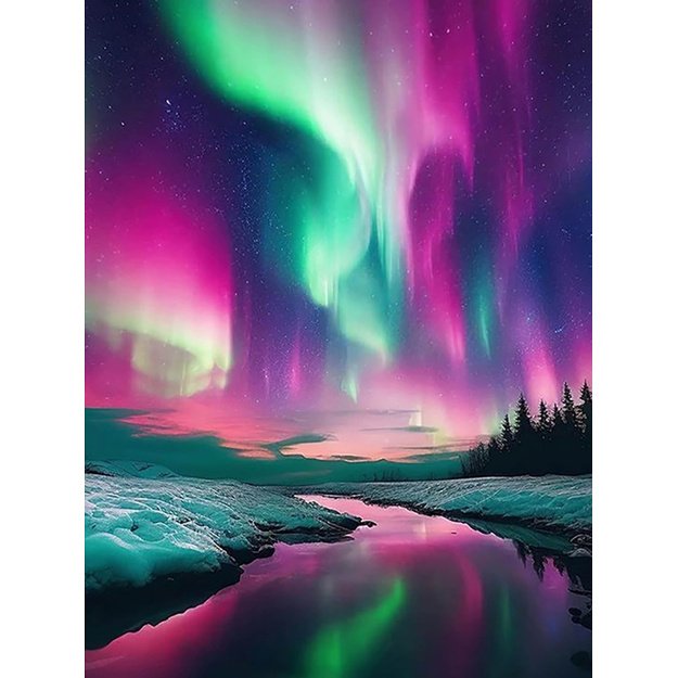 Diamond Painting 5D 30x40cm (35x45cm) Northern Lights over Winter River