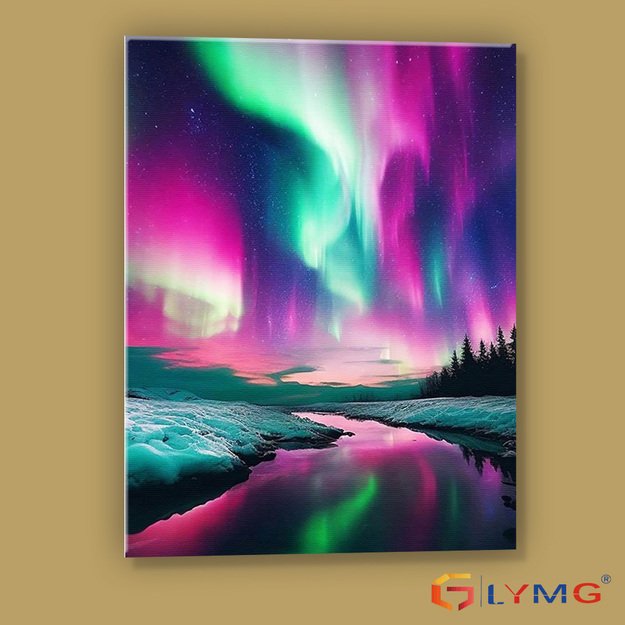 Diamond Painting 5D 30x40cm (35x45cm) Northern Lights over Winter River