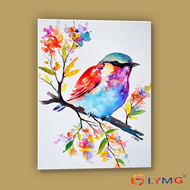 Dimanta mozaīka 5D 30x40cm (35x45cm) krāsains putns uz zara