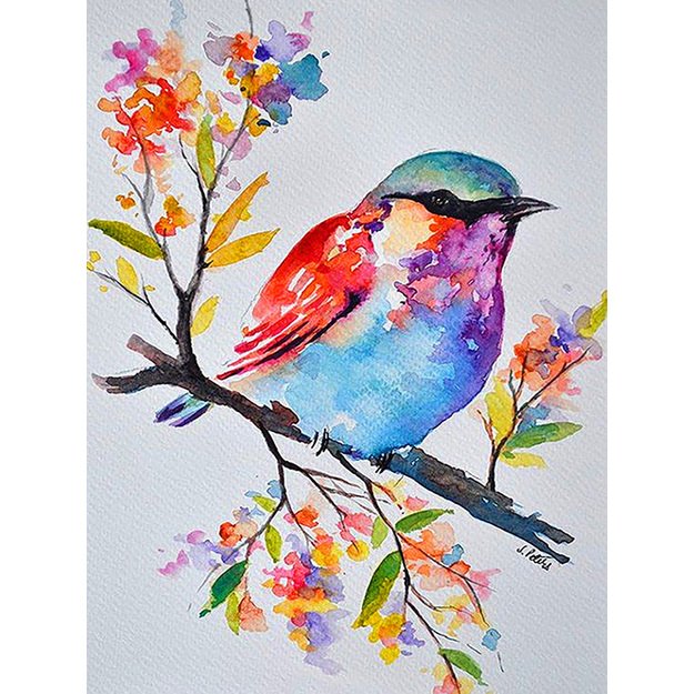 Dimanta mozaīka 5D 30x40cm (35x45cm) krāsains putns uz zara