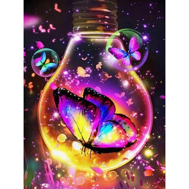 5D diamond painting set 30x40cm (35x45cm) butterfly, light lamp
