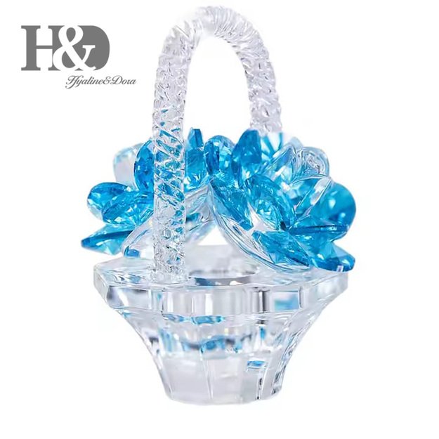 Decorative Crystal Flower Basket with Blue Blossoms