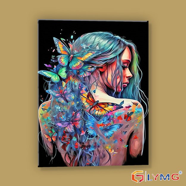 Diamond Painting 5D 30x40cm (35x45cm) Woman Portrait with Colorful Butterflies