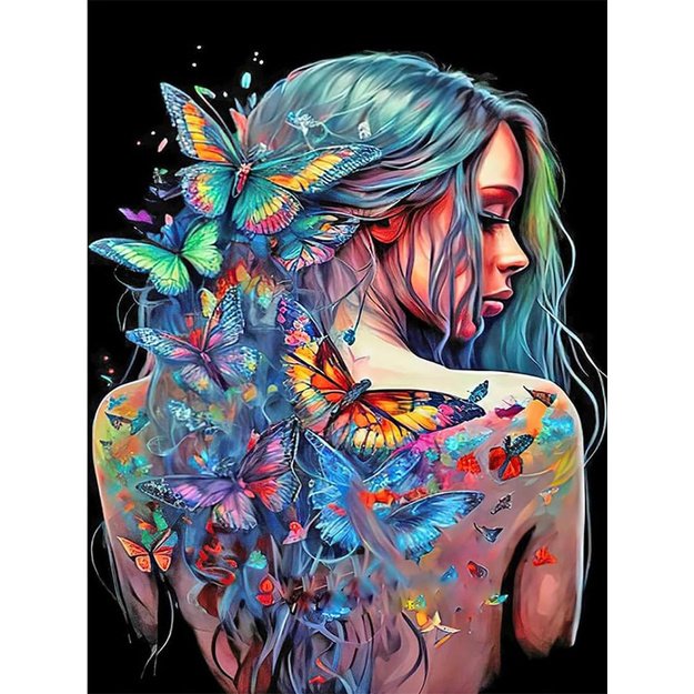 Diamond Painting 5D 30x40cm (35x45cm) Woman Portrait with Colorful Butterflies