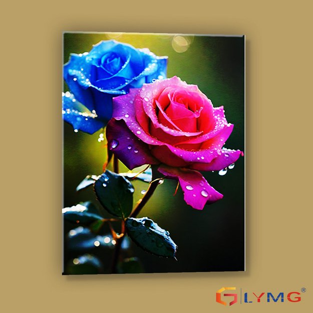 Diamond Painting 5D 30x40cm (35x45cm) Blue and Pink Roses in Dew
