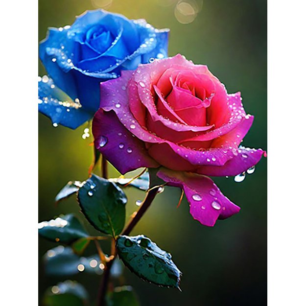 Diamond Painting 5D 30x40cm (35x45cm) Blue and Pink Roses in Dew