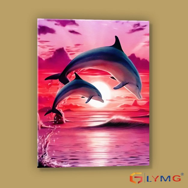 Diamond Painting 5D 30x40cm (35x45cm) Two Dolphins at Sunset