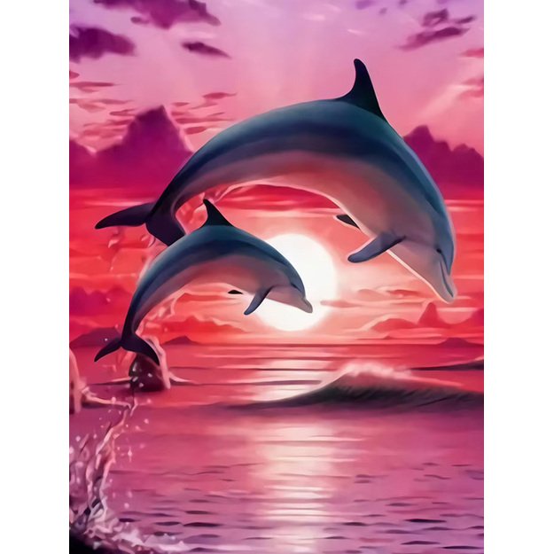 Diamond Painting 5D 30x40cm (35x45cm) Two Dolphins at Sunset