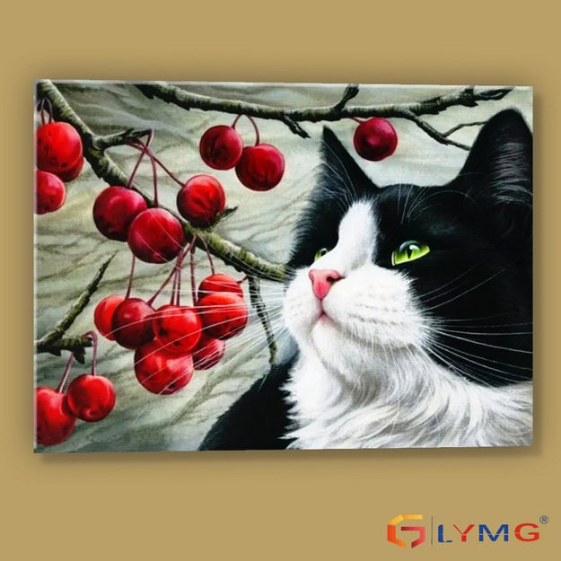5D diamond painting set 30x40cm cat, berries