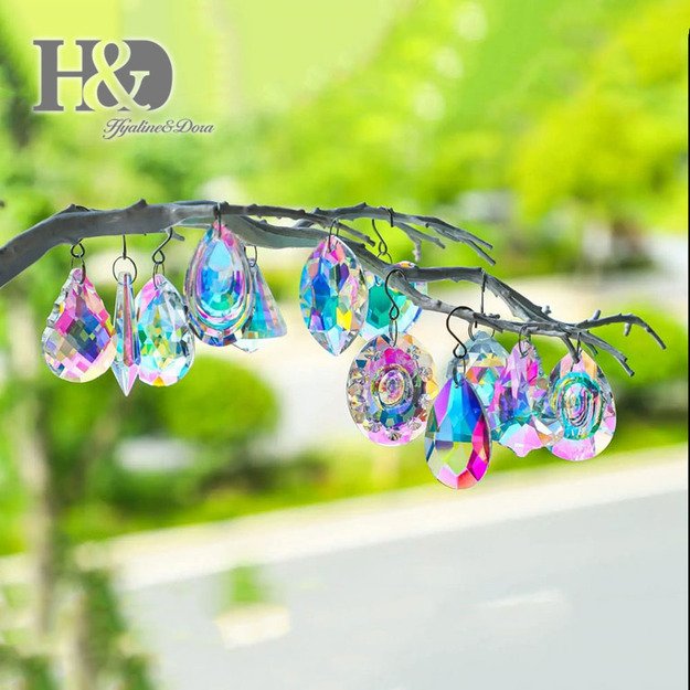 Rainbow Crystal Prism Pendant Set – 12 Decorative Hanging Shapes for Windows and Chandeliers - crystal H&D