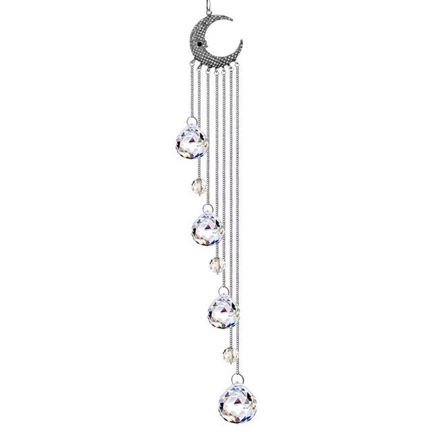 Crystal Hanging Suncatcher with Moon and Prism Balls – 52cm Window Decoration