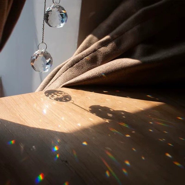Crystal Hanging Suncatcher with Moon and Prism Balls – 52cm Window Decoration