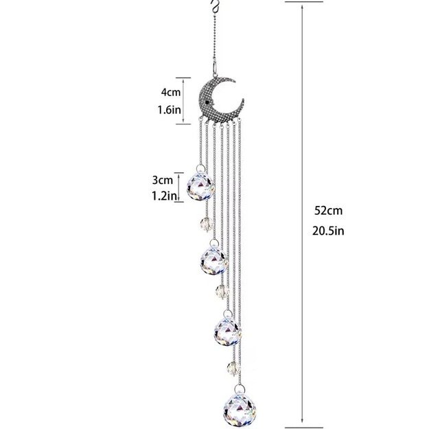 Crystal Hanging Suncatcher with Moon and Prism Balls – 52cm Window Decoration