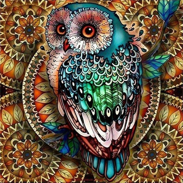Diamond Painting 5d 30x30cm (35x35cm) Stained Glass Owl