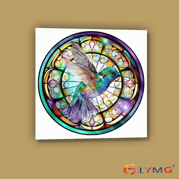 Dimanta mozaīka 5D 30x30cm (35x35cm) kolibris vitrāžas stilā