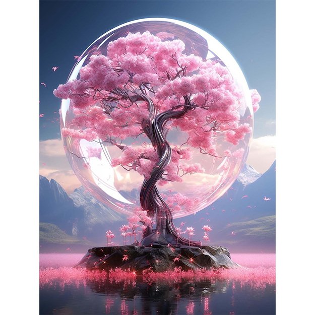 Diamond Painting 5D 30x40cm (35x45cm) Blooming Tree in Glass Sphere