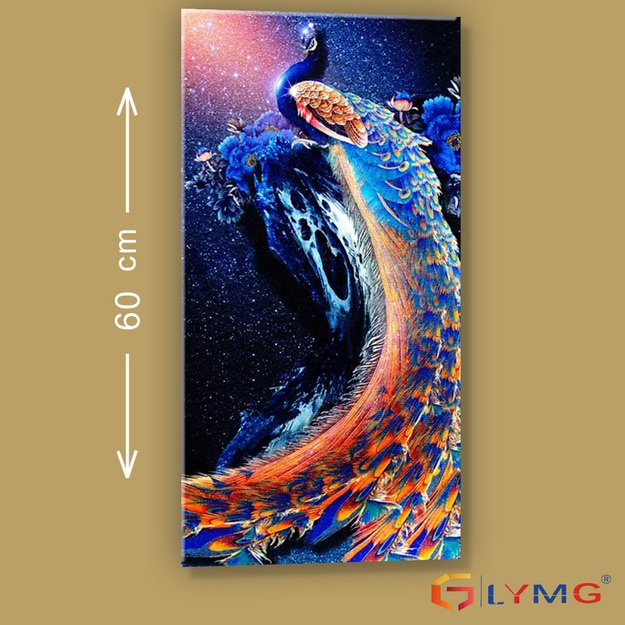 Dimanta mozaīka 5d 30x60cm (35x65cm) pāvs