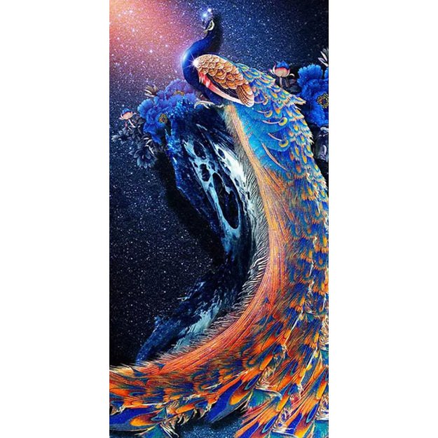 Dimanta mozaīka 5d 30x60cm (35x65cm) pāvs