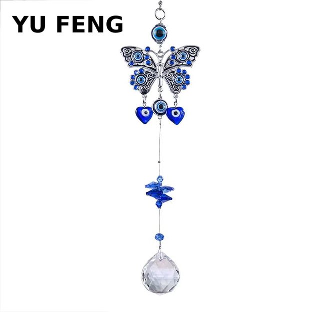 Pakabinamas dekoratyvinis mėlynas drugelis – saulės gaudyklė ir apsaugos simbolis interjerui ir langui