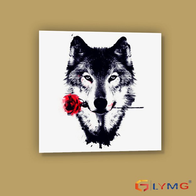 Diamond Painting 5D 30x30cm (35x35cm) Wolf with Rose – Strength and Tenderness Contrast