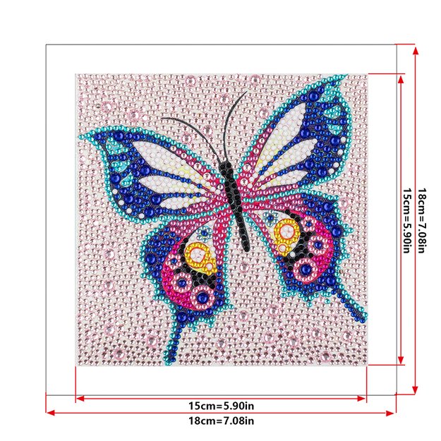 Dimanta mozaīka 5D 15x15cm (18x18cm) krāsains tauriņš