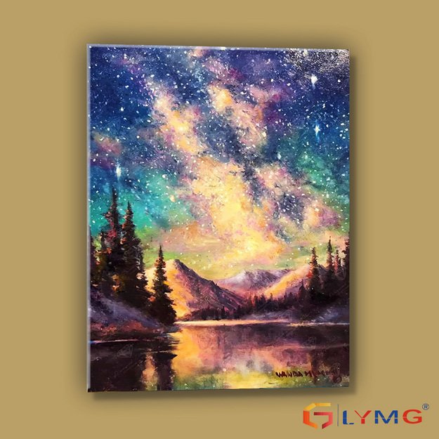 Dimanta mozaīka 5D 30x40cm (35x45cm) kalni un Piena ceļš virs ezera