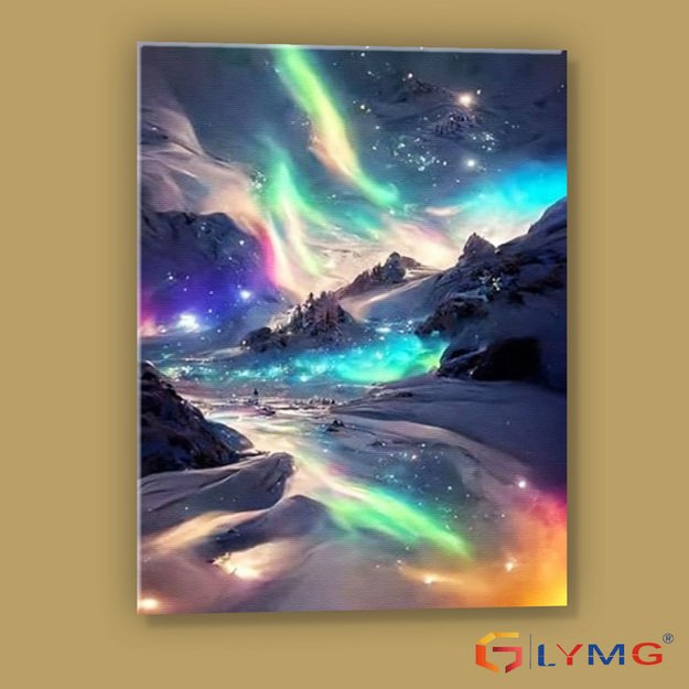 Dimanta mozaīka 5D 30x40cm (35x45cm) ziemeļblāzma virs ziemas kalniem