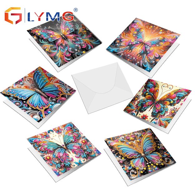Diamond Painting Greeting Card Kit (6 pcs) “Butterfly”, with Envelopes, DIY Kit
