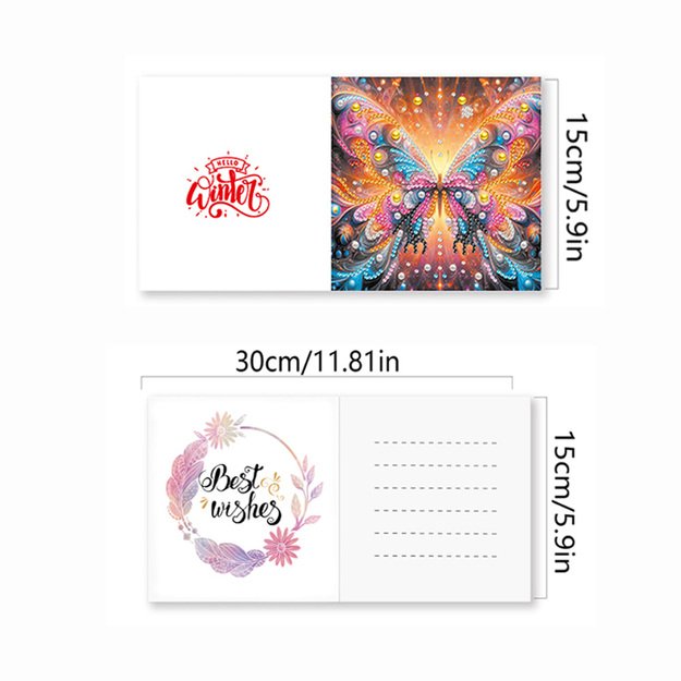 Diamond Painting Greeting Card Kit (6 pcs) “Butterfly”, with Envelopes, DIY Kit