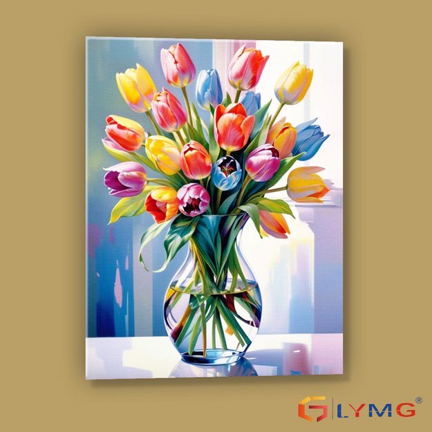 Dimanta mozaīka 5D 30x40cm (35x45cm) krāsainas tulpes vāzē