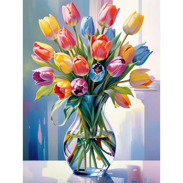 Dimanta mozaīka 5D 30x40cm (35x45cm) krāsainas tulpes vāzē