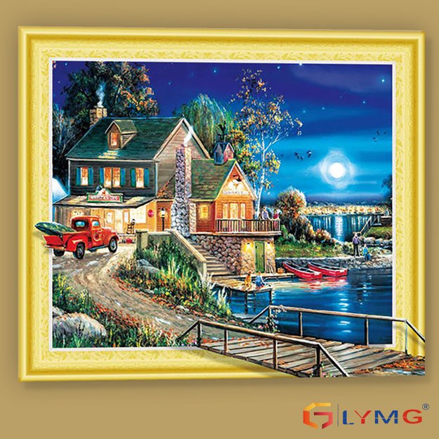 Dimanta mozaīka 5d mājiņa pie ezera 40x50cm (47x57cm)