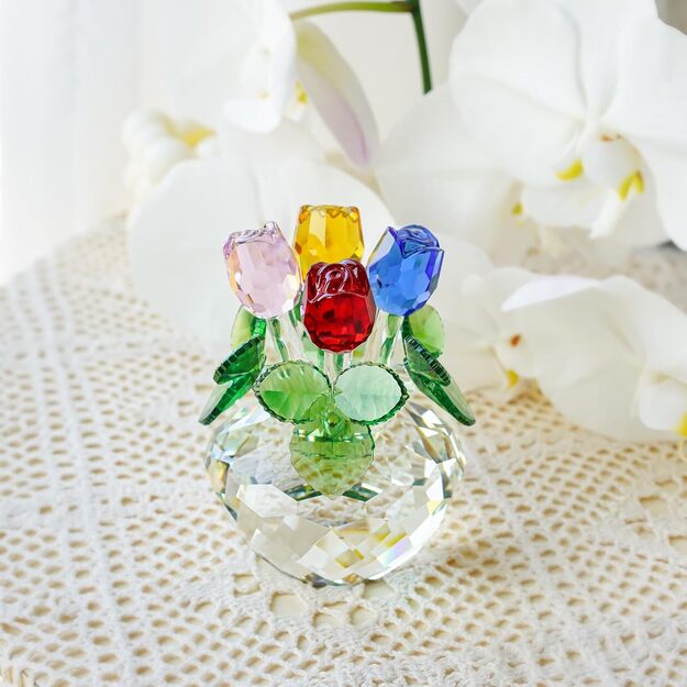Krāsainu kristāla rožu pušķis vāzē - kristāls H&D