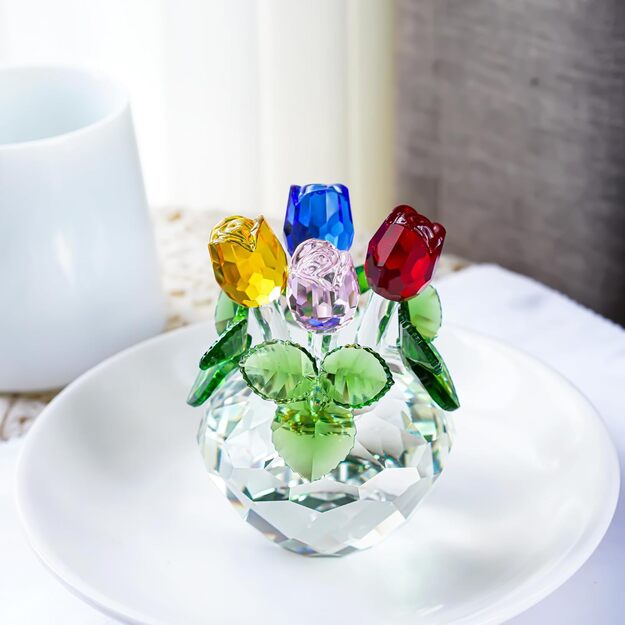 Krāsainu kristāla rožu pušķis vāzē - kristāls H&D