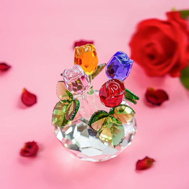 Krāsainu kristāla rožu pušķis vāzē - kristāls H&D